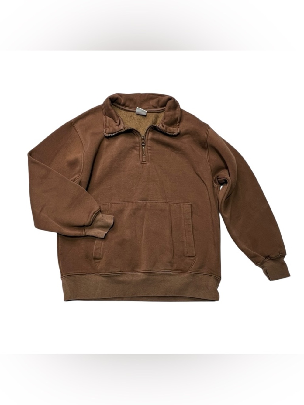 Zara Brown‎ Quarter‑Zip Fleece Pullover Sweatshirt